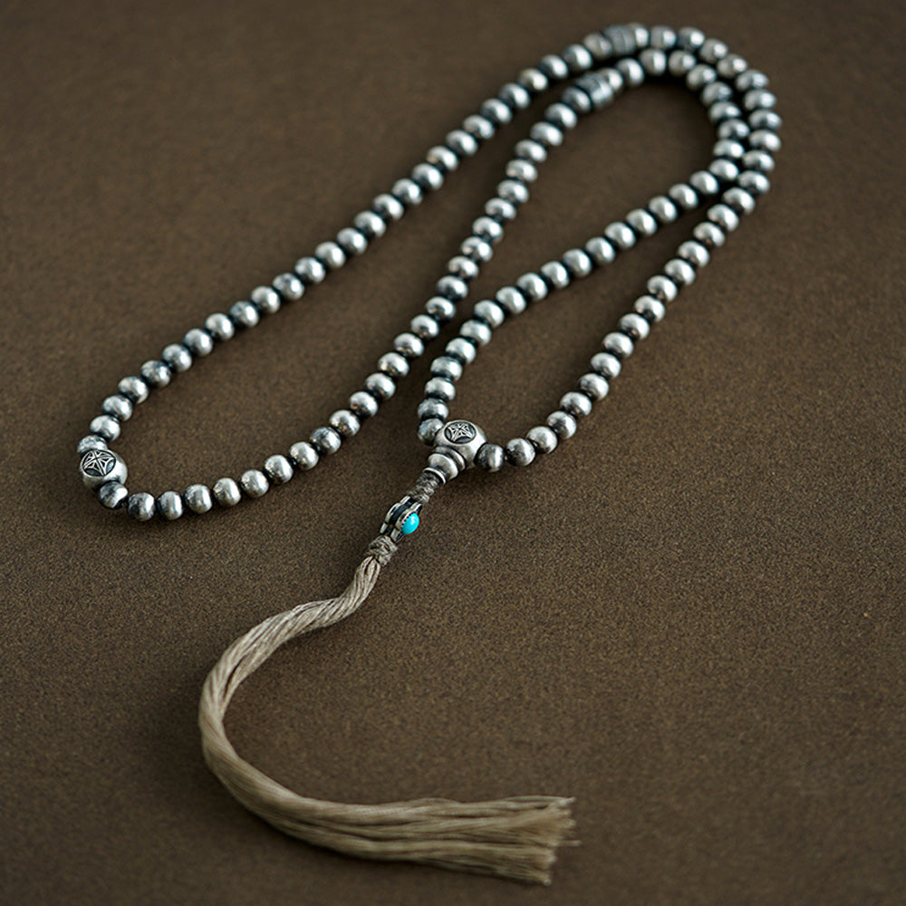 Sacred Prosperity Tibetan Silver & Turquoise 108 Mala Necklace