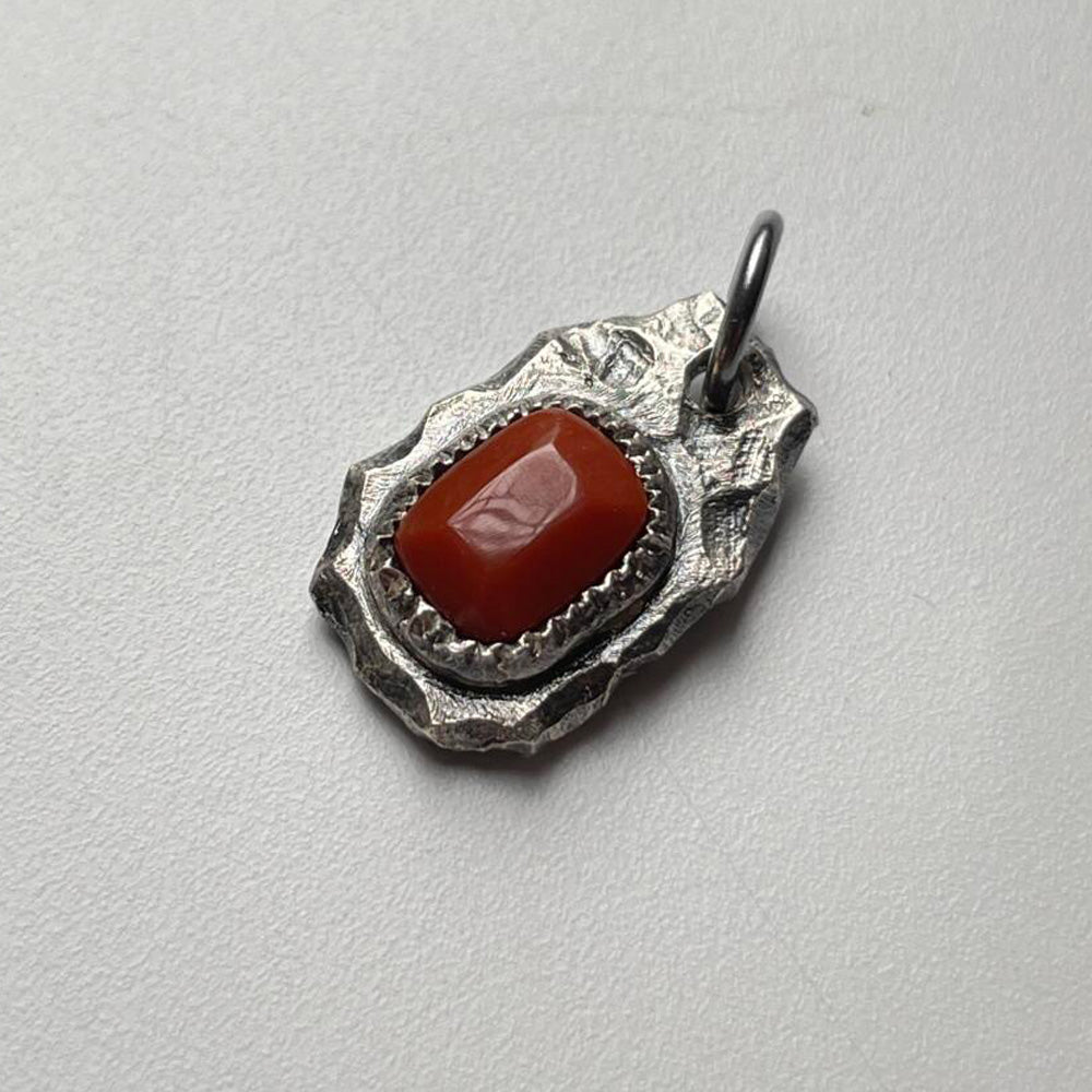 Ember of Courage" Tibetan Silver Amber & Carnelian Pendant