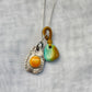 Fortune Dual Amulet Necklace Natural Turquoise & Amber Wealth Pendant with Silve