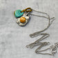 Fortune Dual Amulet Necklace Natural Turquoise & Amber Wealth Pendant with Silve