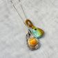 Fortune Dual Amulet Necklace Natural Turquoise & Amber Wealth Pendant with Silve