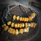 Tibetan Natural Raw Amber And Turquoise Traditions Knotted Choker Necklace For Wealth