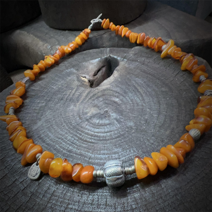 Tibetan Natural Beeswax and Silver  Necklace for Prosperity