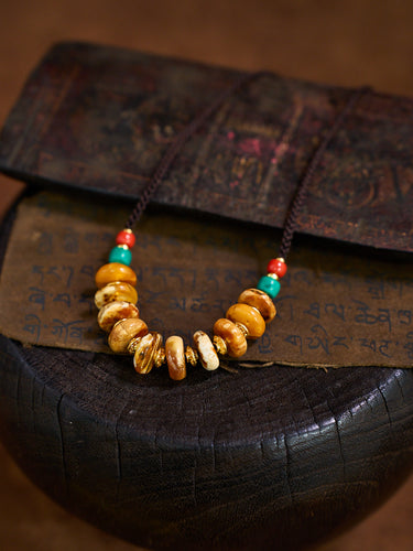 Golden Harmony Beeswax Turquoise Red Coral Necklace