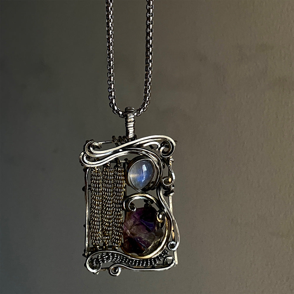 Kailash Energy Shield of Balance Amethyst Necklace with Labradorite and Copper