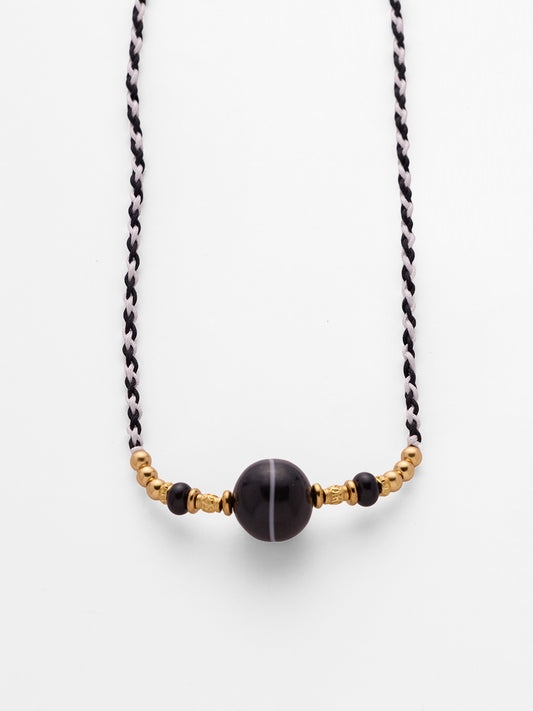 Lucky Protection Dzi Bead Necklace – Spiritual Energy with Gold-plated Details