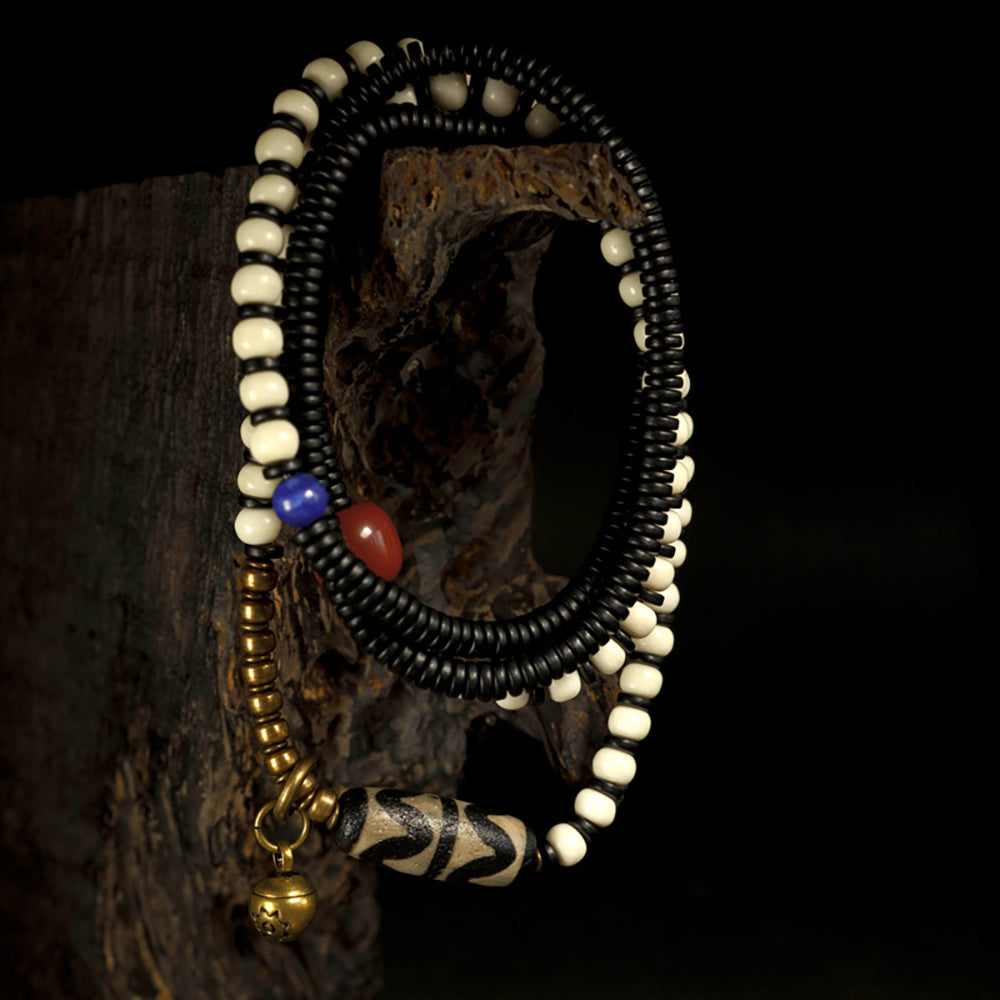 Guardian Strength Dzi Deer Bone Ebony Necklace