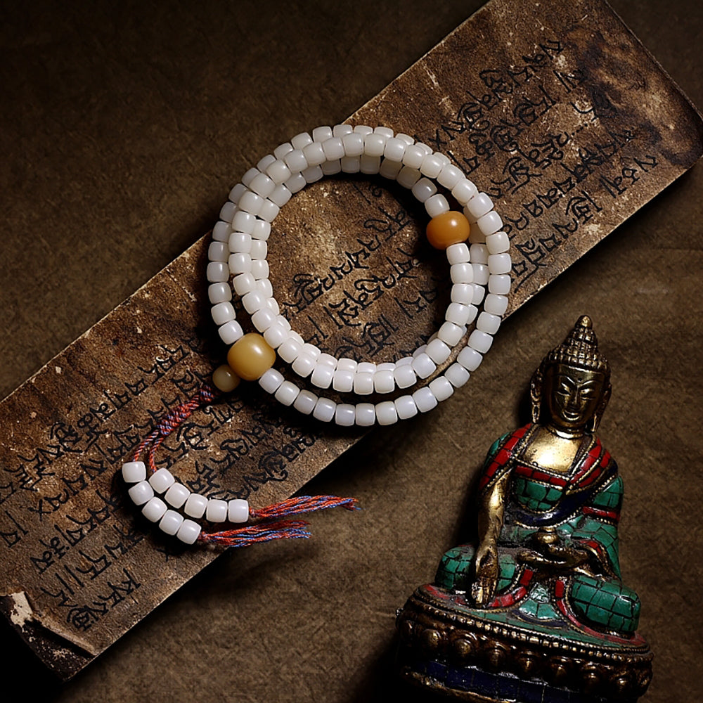 White Bodhi Seed 108 Mala Beads of Purity Necklace