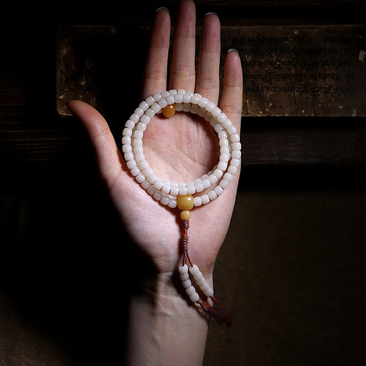 White Bodhi Seed 108 Mala Beads of Purity Necklace