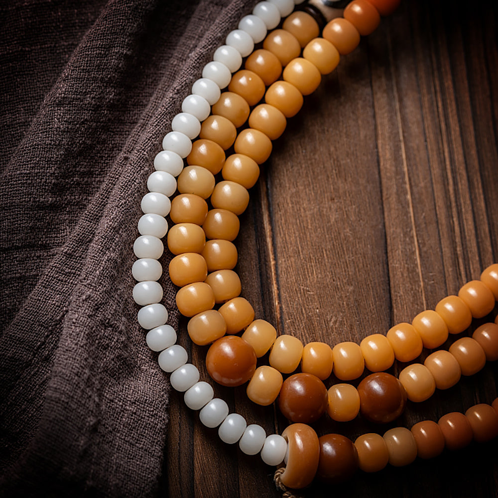 Tibetan White Jade Bodhi Wealth Necklace