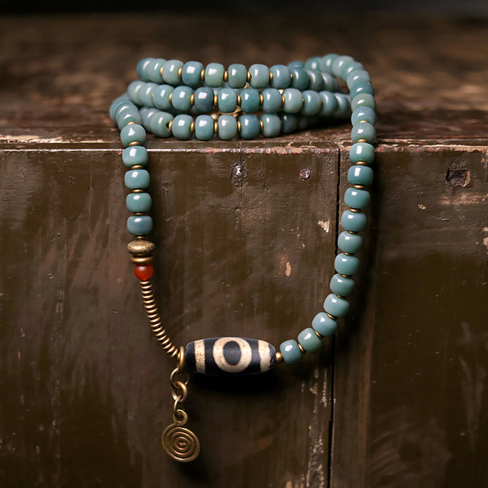 Serene Balance Dzi Bead & Bodhi Seed Necklace