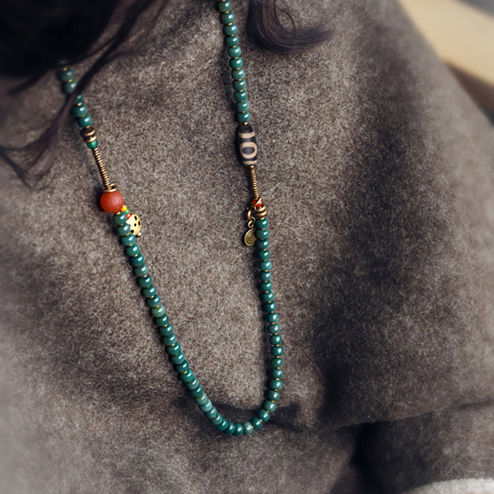 Serene Balance Dzi Bead & Bodhi Seed Necklace