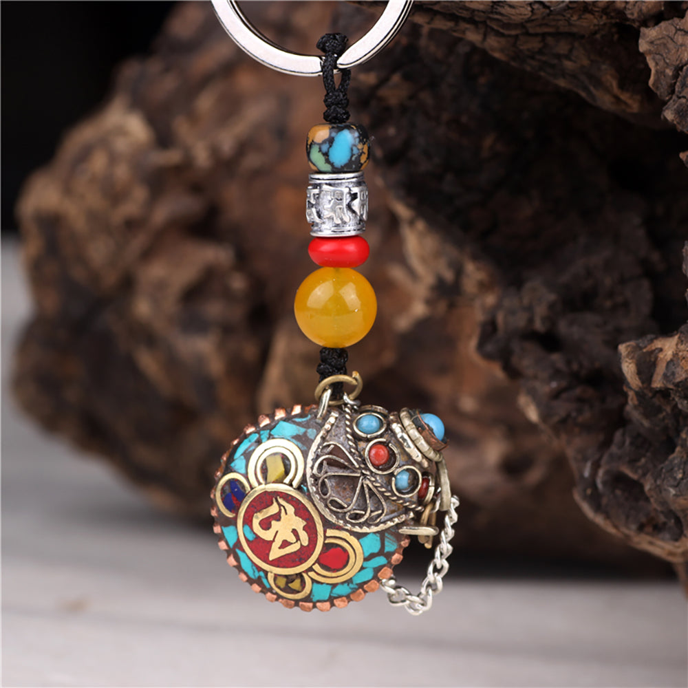 Guardian Spirit Pendant - Copper with Yellow Jade and Cinnabar