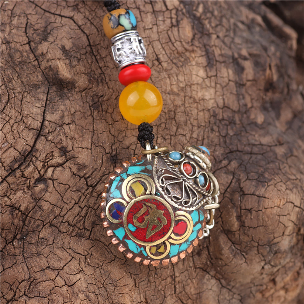 Guardian Spirit Pendant - Copper with Yellow Jade and Cinnabar