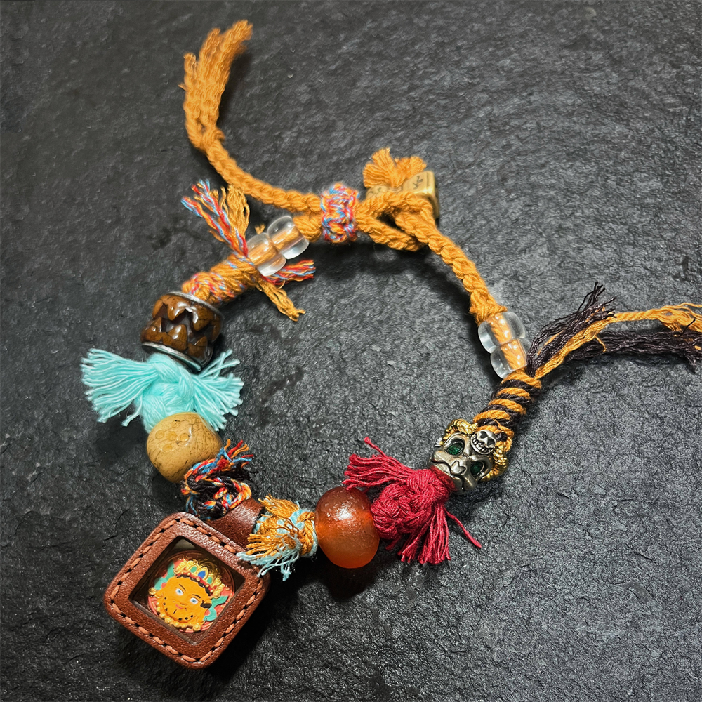 Yellow Jambhala Leather Tsha-Tsha Knotted Bracelet Set  for Prosperity & Abundance