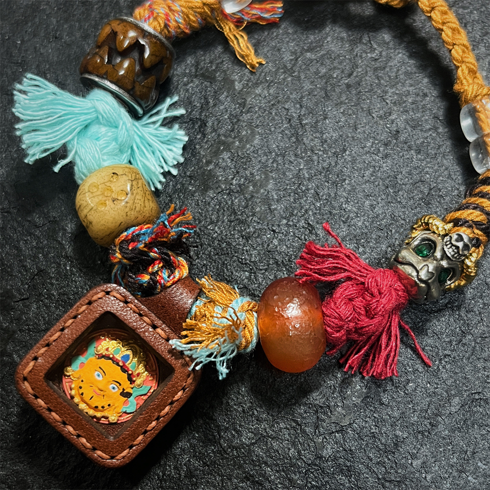 Yellow Jambhala Leather Tsha-Tsha Knotted Bracelet Set  for Prosperity & Abundance