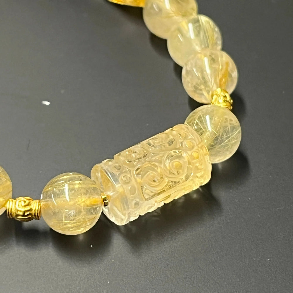 Citrine Wealth Prosperity Bracelet with 18k Gold and Tribal Pattern