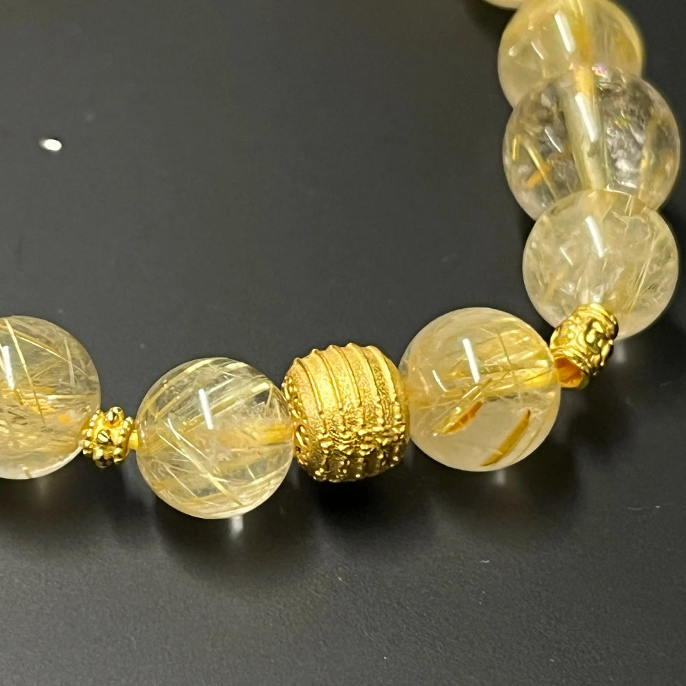 Citrine Wealth Prosperity Bracelet with 18k Gold and Tribal Pattern