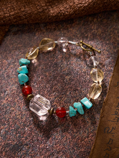 Balanced Intention Multi-Stone Clear Quartz Turquoise Bracelet