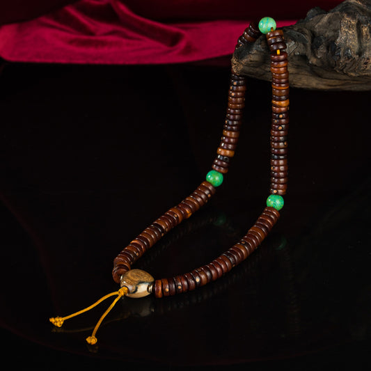 108 Bead Tibetan Old Jade Rosary – High-End Copper Inlay Meditation Bracelet