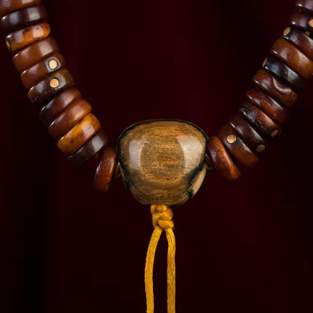 108 Bead Tibetan Old Jade Rosary – High-End Copper Inlay Meditation Bracelet