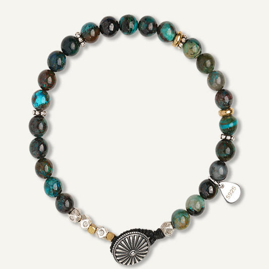 Malachite Prosperity Wheel Sterling Silver Bracelet