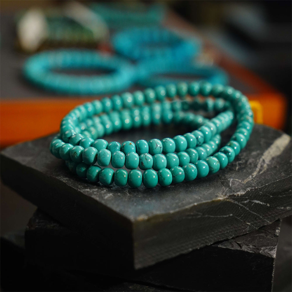 108 Turquoise Rondelle Mala Necklace
