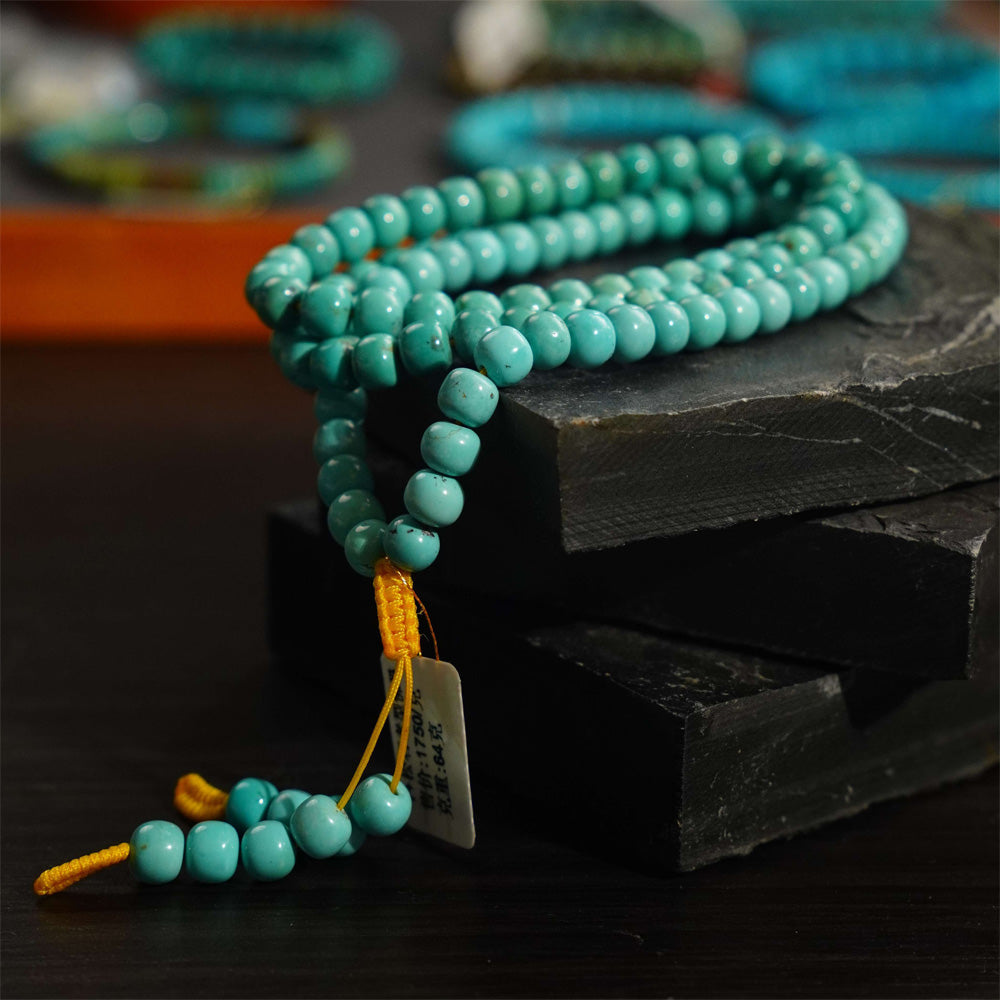 Turquoise Health Mala Necklace 108 Bead Meditation for Wellness