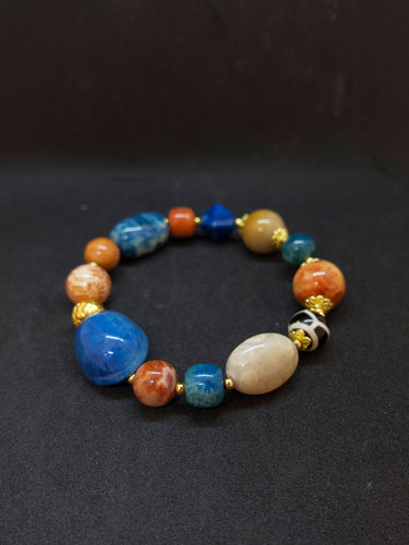 Agatized Coral & Turtle-Back Longevity Bead Protection Bracelet