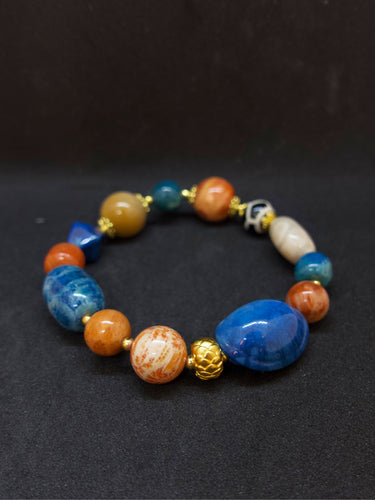 Agatized Coral & Turtle-Back Longevity Bead Protection Bracelet