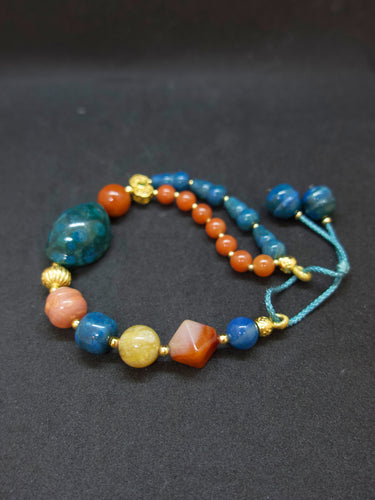 Agatized Coral Gold-Silver Tassel Energy Bracelet