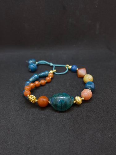Agatized Coral Gold-Silver Tassel Energy Bracelet