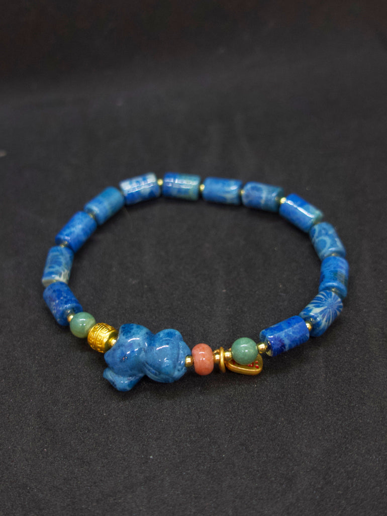 Agatized Coral Elephant Guardian Bracelet