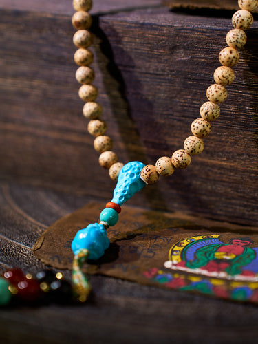 Mindfulness Magnesite Turquoise Star Moon Bodhi Seed Bracelet