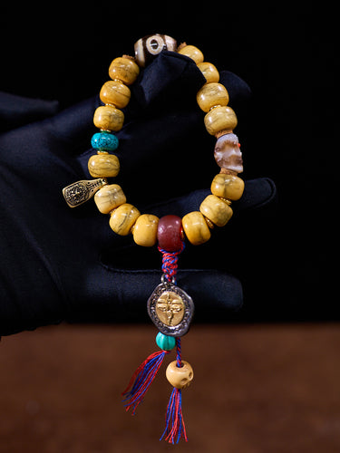 Grounding Strength Yak Bone Dzi Magnesite Copper Bracelet