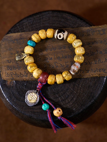 Grounding Strength Yak Bone Dzi Magnesite Copper Bracelet