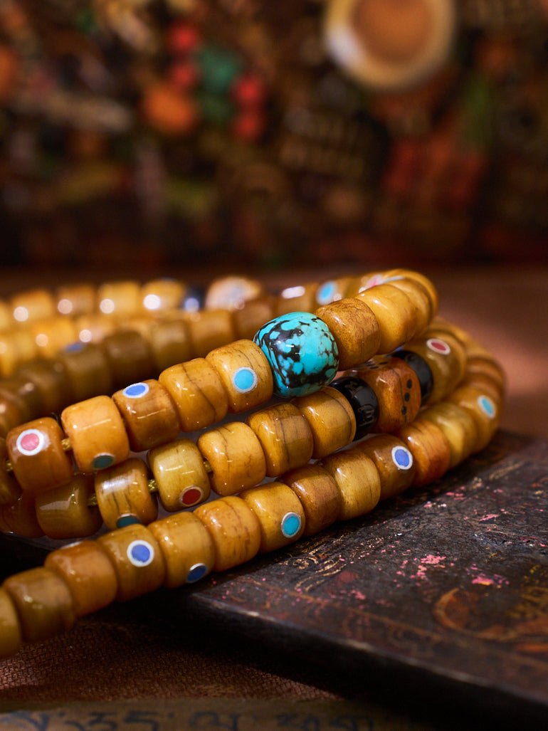 Yak Bone Turquoise Inlay 108 Mala Necklace