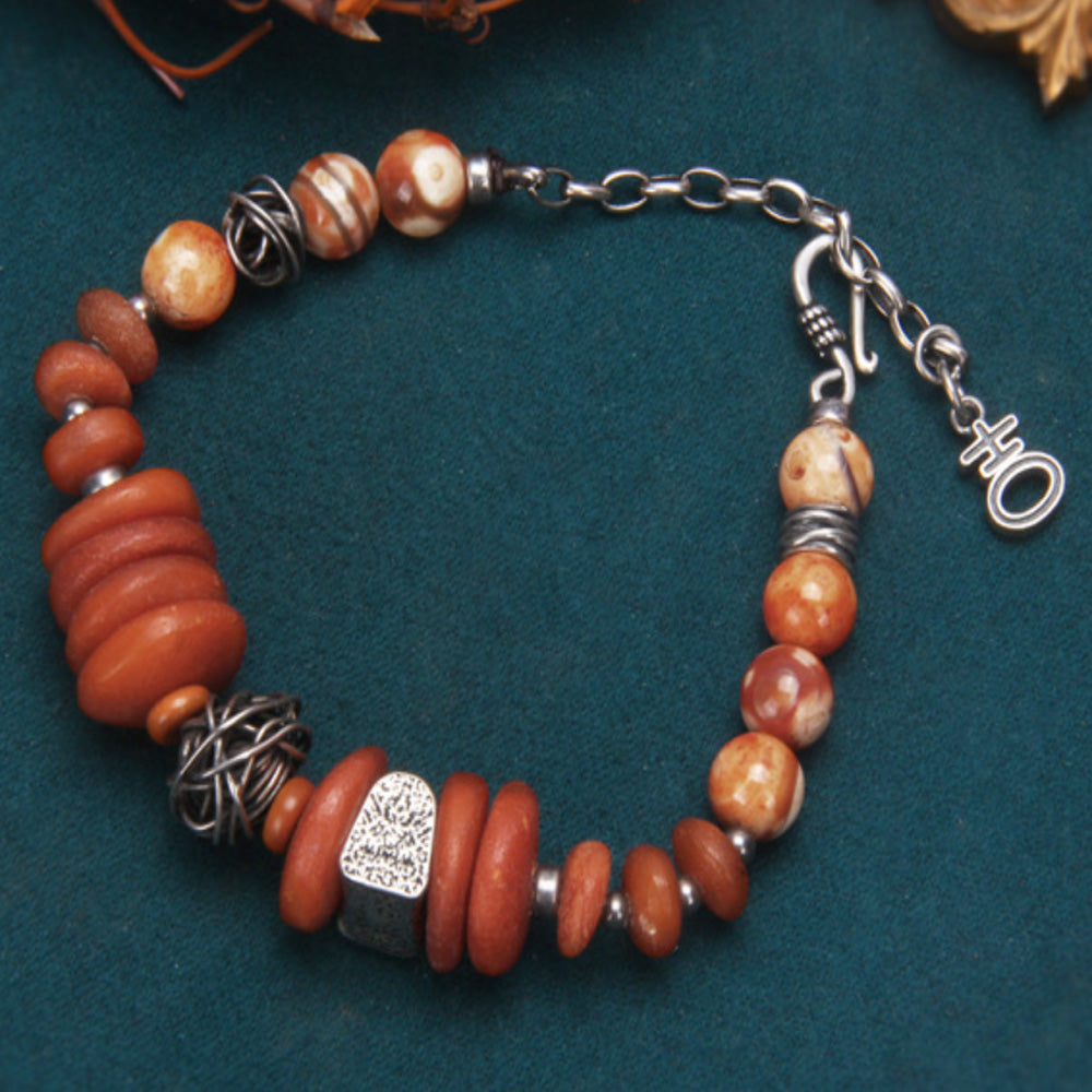 Amber Fortune Silver Bracelet Handcrafted for Wealth and Energy Balance