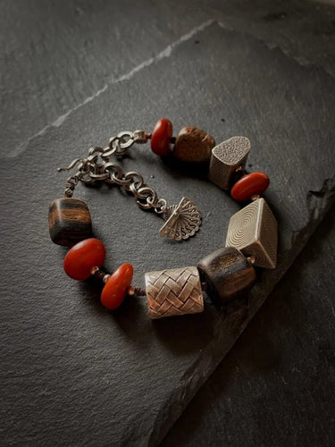 Amber and Agarwood Sterling Silver Bracelet – A Himalayan Talisman of Wealth and Inner Strength