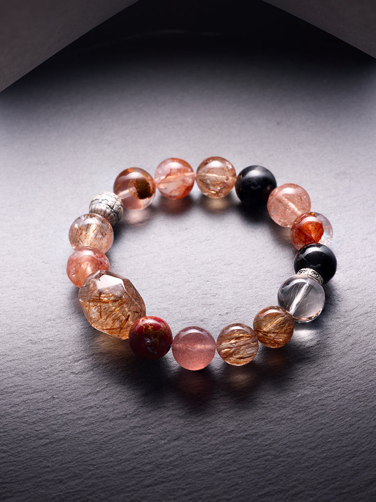 Eternal Wealth & Protection Crystal Bracelet – Black Gold Super Seven & Strawberry Quartz