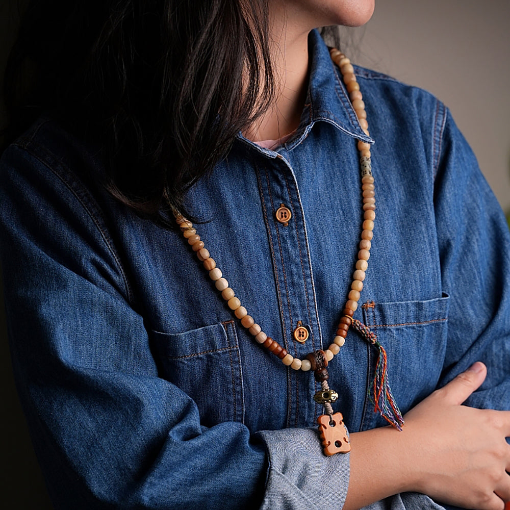 Abundance Yak Bone 108 Mala Beads Necklace