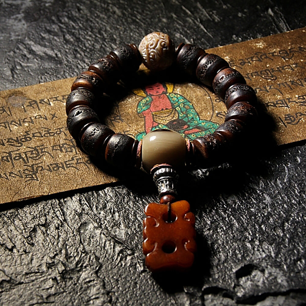 Guardian Agate and Yak Bone Protection Bracelet