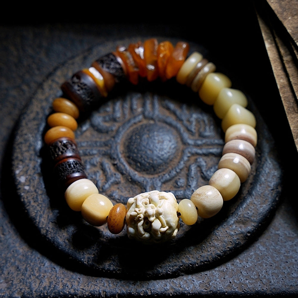 Courageous Spirit Yak Bone & Amber Bracelet by Kailash Energy