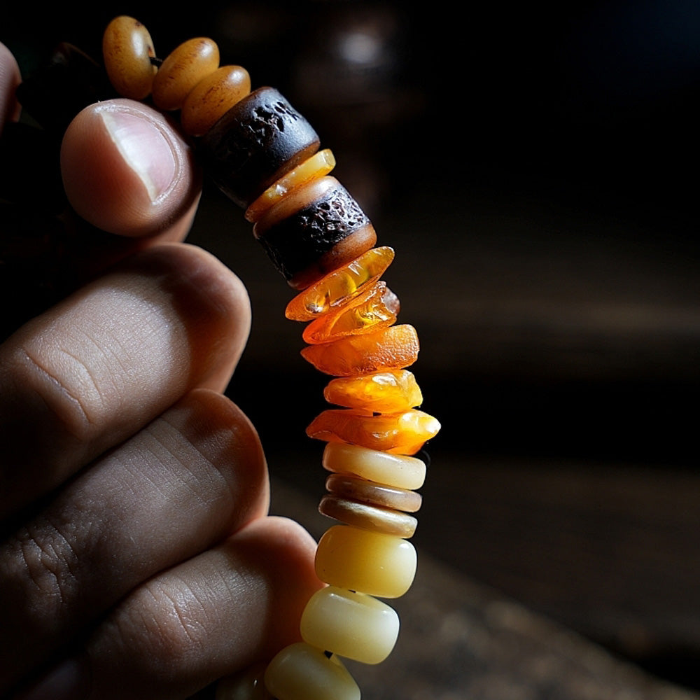 Courageous Spirit Yak Bone & Amber Bracelet by Kailash Energy