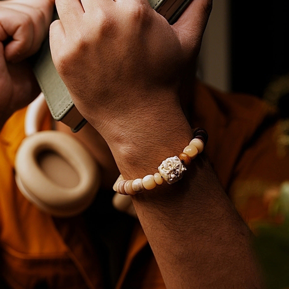 Courageous Spirit Yak Bone & Amber Bracelet by Kailash Energy