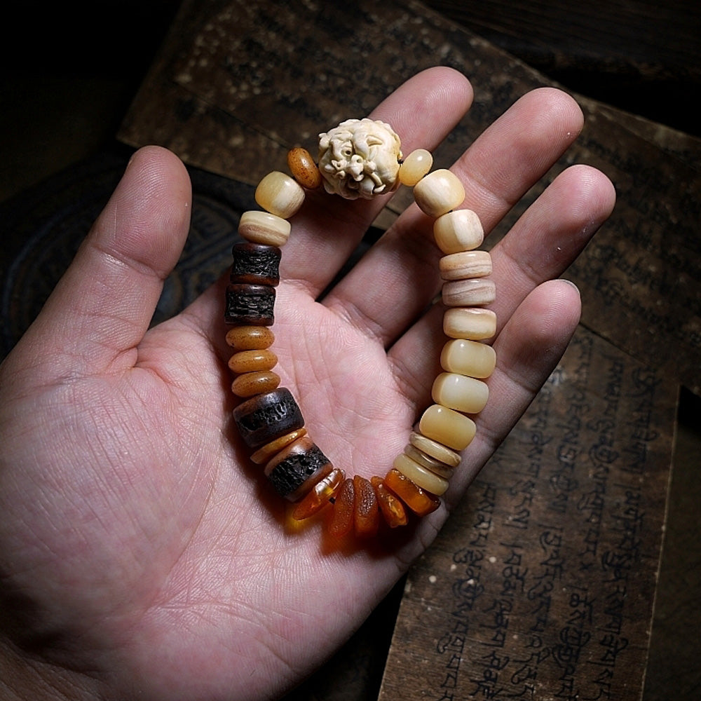 Courageous Spirit Yak Bone & Amber Bracelet by Kailash Energy