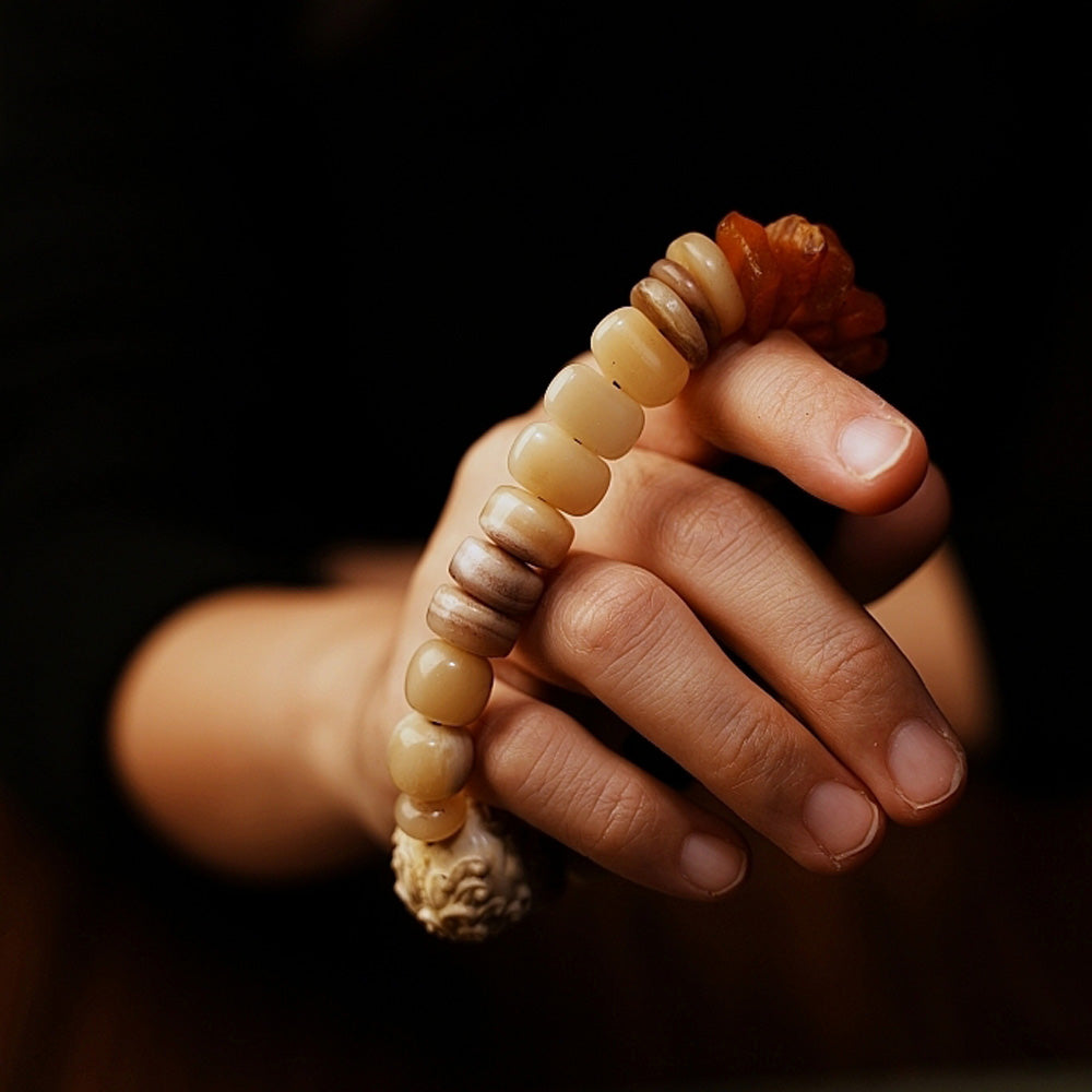 Courageous Spirit Yak Bone & Amber Bracelet by Kailash Energy