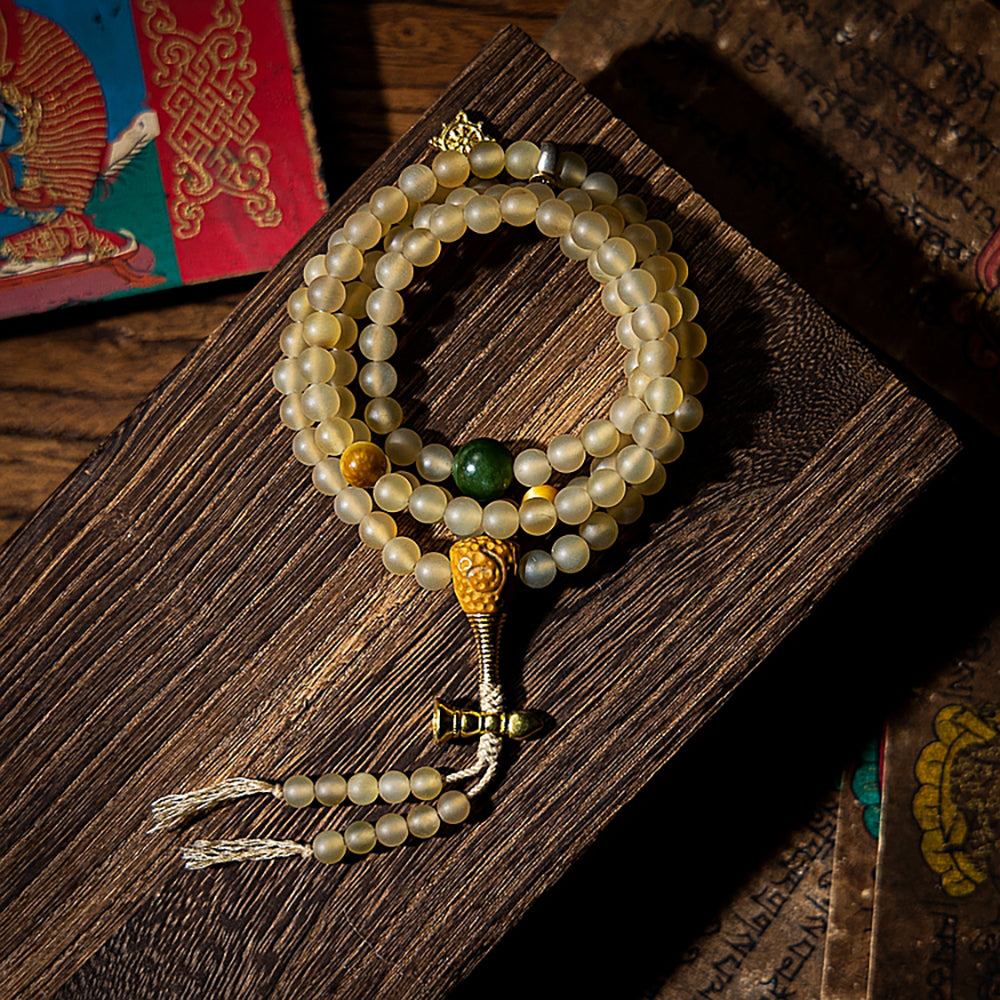 Guardian Jade and Mountain Goat Bone Mala Bracelet