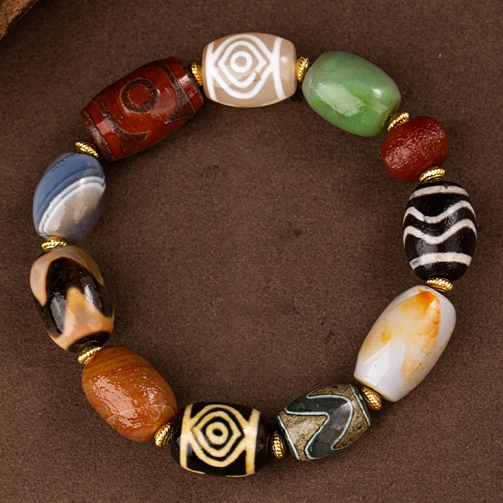 Sacred Protection Dzi and Agate Bead Bracelet