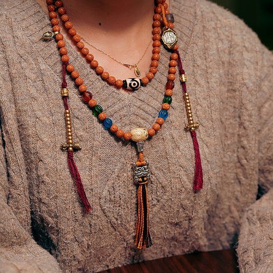 Guardian Bodhi and Agate Mala Bracelet